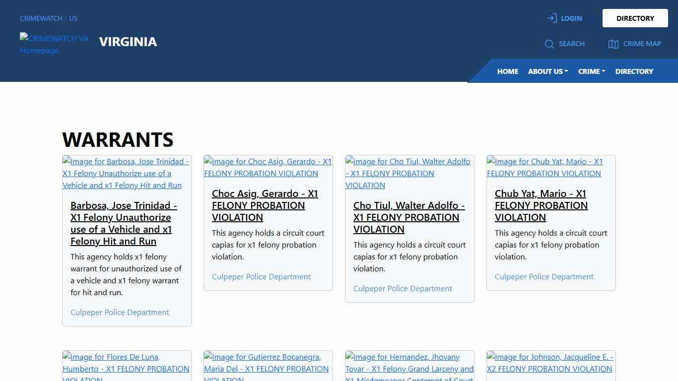 Virginia Warrants CRIMEWATCH
